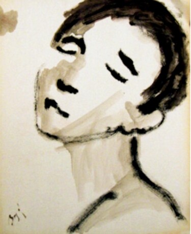 Drawing titled "portrait jeune homm…" by Benzi, Original Artwork, Gouache