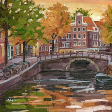 Malarstwo zatytułowany „Automne à Amsterdam” autorstwa Elisabeth Bazin, Oryginalna praca, Akryl