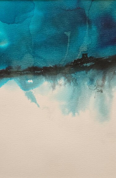 Desenho intitulada "Chateau Black Blue I" por Jean-Michel Bregeras, Obras de arte originais, Aquarela