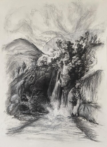 Disegno intitolato "Photo fusain avec R…" da Claudia Vialaret, Opera d'arte originale, Carbone