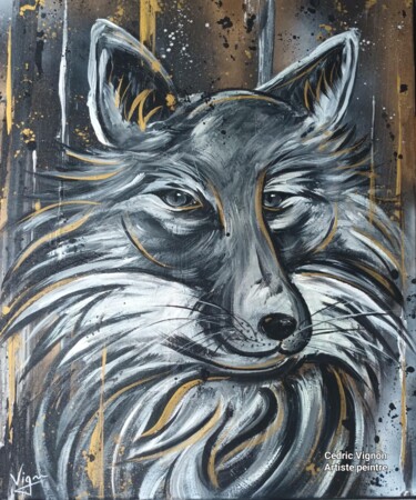 绘画 标题为“Peinture  loup wolf…” 由Cédric Vignon, 原创艺术品, 丙烯 安装在木质担架架上