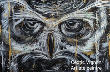 绘画 标题为“Peinture hibou anim…” 由Cédric Vignon, 原创艺术品, 丙烯 安装在木质担架架上