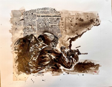 Desenho intitulada "Cessez le feu parti…" por Bdv, Obras de arte originais, Tinta