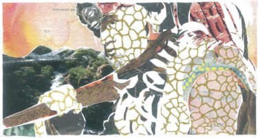 Collages getiteld "Polinesia, guerrier…" door Marc Raynaud, Origineel Kunstwerk, Collages
