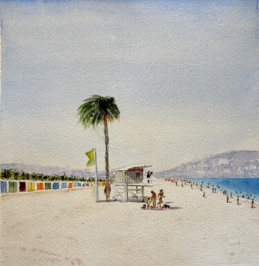 Peinture intitulée "A l'ombre du palmier" par Gabrielle, Œuvre d'art originale, Aquarelle
