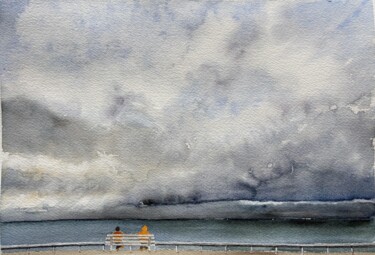 Peinture intitulée "vue sur mer" par Gabrielle, Œuvre d'art originale, Aquarelle
