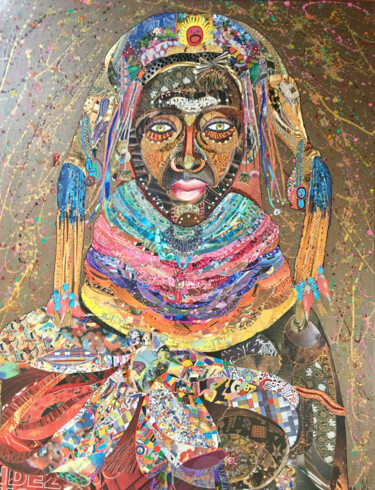 Tribal Dream Κολάζ με τίτλο "Tribal Dream" από Moira Mcainsh, Αυθεντικά έργα τέχνης, Κολάζ Τοποθετήθηκε στο Ξύλινο φορείο σκελετό