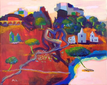 Painting titled "Paysage orange" by Philippe Abril, Original Artwork, Acrylic