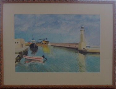 Disegno intitolato "Port en Crête" da Faby75, Opera d'arte originale, Acquarello