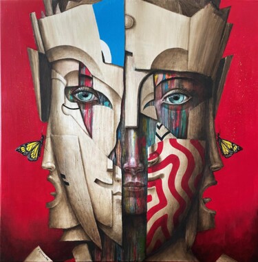 Painting titled "Totem" by Fabien Delaube, Original Artwork, Fabric