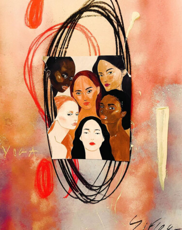 Collages getiteld "Yoga is Everyone" door Charles Le Doux, Origineel Kunstwerk, Acryl