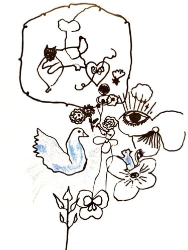 Disegno intitolato "Particules élémenta…" da Laetitia Sk, Opera d'arte originale, Matita