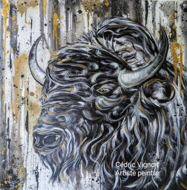 绘画 标题为“Peinture bison anim…” 由Cédric Vignon, 原创艺术品, 丙烯 安装在木质担架架上