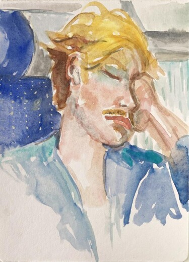 Dessin intitulée "Le dormeur - in the…" par Corinthia Dream, Œuvre d'art originale, Aquarelle