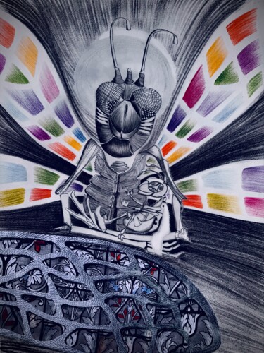 Stained glass dragonfly 图画 标题为“Stained glass drago…” 由Forpostella Sokolova, 原创艺术品, 铅笔
