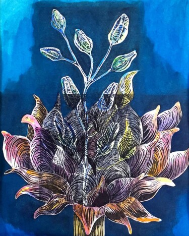 Dessin intitulée "Série " Les Entrela…" par Delphine Epron, Œuvre d'art originale, Aquarelle
