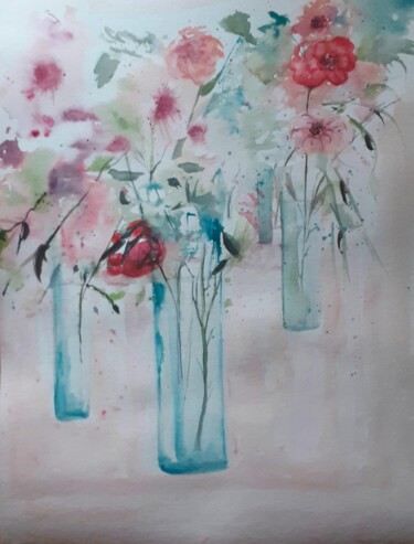 Peinture intitulée "couleur rose" par Garonne Garonne, Œuvre d'art originale, Aquarelle