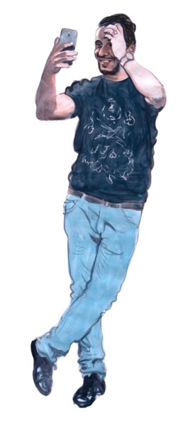 Tekening getiteld "selfy, gens heureux" door Pascal Bruandet, Origineel Kunstwerk, Acryl