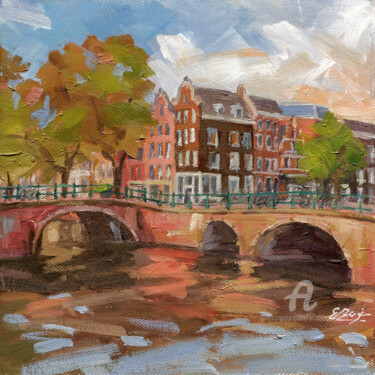 Coucher de soleil à Amsterdam "Coucher de soleil à…" başlıklı Tablo Elisabeth Bazin tarafından, Orijinal sanat, Akrilik