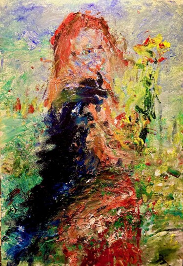 绘画 标题为“Femme et son bouquet” 由Julien Danaux (Artdanaux), 原创艺术品, 纸板