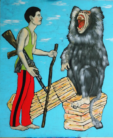 Peinture intitulée "Œdipe et le Sphinx" par Guillaume Cord, Œuvre d'art originale, Acrylique