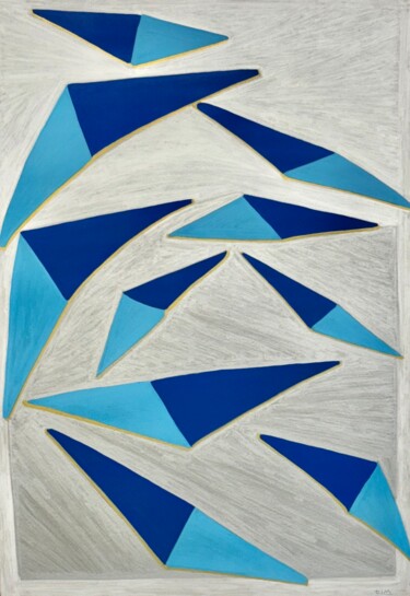 Painting titled "Les Hirondelles" by Timothée Bordenave, Original Artwork, Gouache