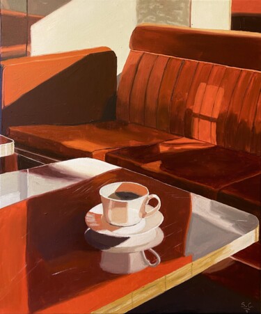 Peinture intitulée "Rouge café." par Sophie Cousineau, Œuvre d'art originale, Huile Monté sur Châssis en bois
