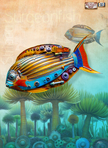 Digitale Kunst getiteld "Striped Surgeonfish…" door Mark Dement, Origineel Kunstwerk, Digitale afdruk