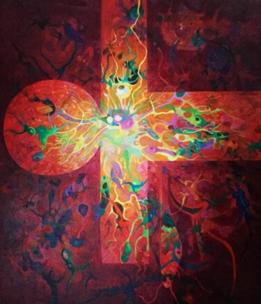 Peinture intitulée "Redcross" par Christophe Challier, Œuvre d'art originale, Huile