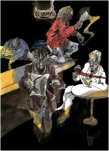 Drawing titled "“THE POETS OF OLYMP…" by Vicente Occhionero, Original Artwork, Ink