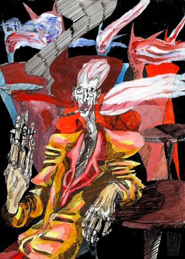 Drawing titled ""BOWIE IN THE OFFIC…" by Vicente Occhionero, Original Artwork, Ink