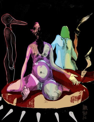 Drawing titled ""PATHILOGICAL LOVE"" by Vicente Occhionero, Original Artwork, Ink