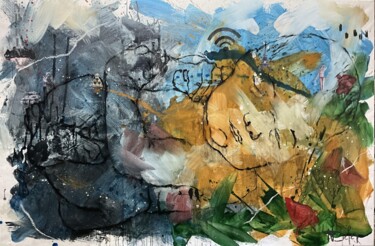Collages titled "A L’ORIGINE" by Ndefer, Original Artwork, Acrylic Mounted on Wood Stretcher frame
