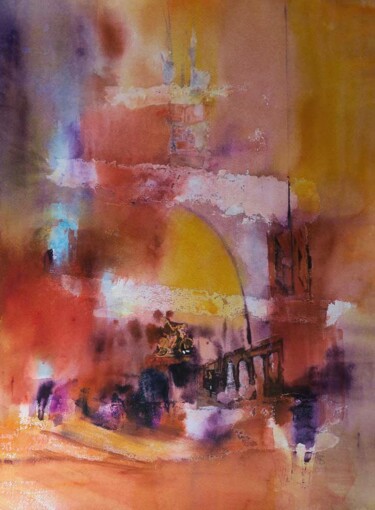 Collages intitolato "vLove" da Anne Bironneau, Opera d'arte originale, Acquarello Montato su Telaio per barella in legno