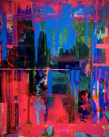 Collages intitulée "Scarlet Sea" par Hongfeng Guo, Œuvre d'art originale, Acrylique