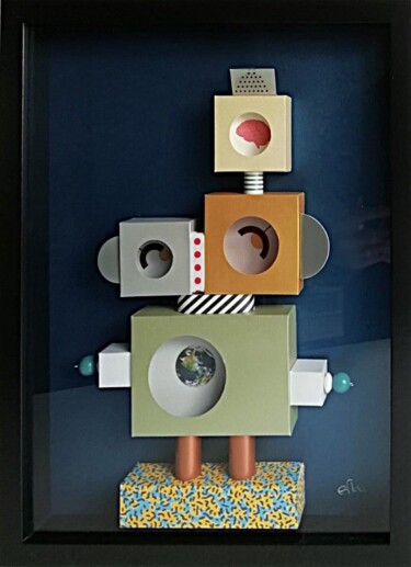 Sculptuur getiteld "Paper robot" door Efka, Origineel Kunstwerk, Papier