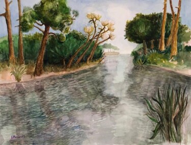 Disegno intitolato "Les Réservoirs 3" da Lydia Morano, Opera d'arte originale, Acquarello