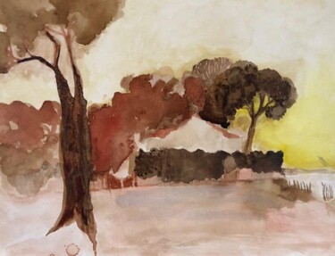 Disegno intitolato "Paysage 1" da Lydia Morano, Opera d'arte originale, Acquarello