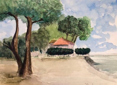 Disegno intitolato "Villa Madeleine" da Lydia Morano, Opera d'arte originale, Acquarello