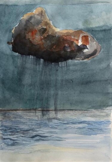 Disegno intitolato "Sur la mer, un nuage" da Lydia Morano, Opera d'arte originale, Acquarello