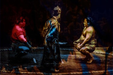Printmaking titled "Tachi-ai sumo fight…" by Pascal Potier, Original Artwork, Aluminium