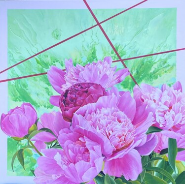 Schilderij getiteld "Gracieuses pivoines" door Lydia Meriaux, Origineel Kunstwerk, Acryl