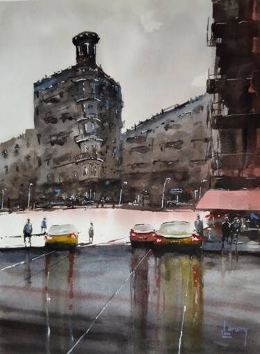 Painting titled "Barcelone" by Laurent Lancry, Original Artwork, Watercolor