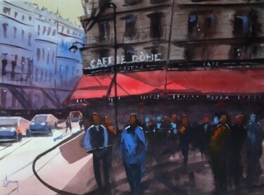 Painting titled "Café le Dôme" by Laurent Lancry, Original Artwork, Watercolor