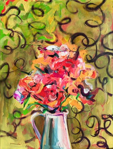 Malerei mit dem Titel "Colorfully  flowers…" von Asavei, Original-Kunstwerk, Acryl Auf Keilrahmen aus Holz montiert