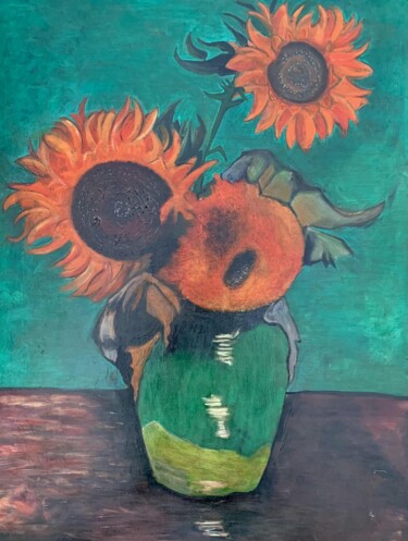 Painting titled "Les Tournesols" by Ateliermf12, Original Artwork, Wood