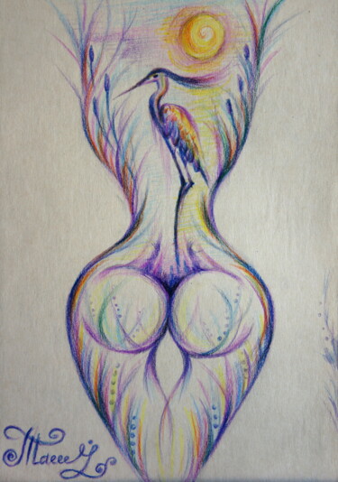 Schilderij getiteld "EcstaSy #85 Heron" door Iryna Tatur, Origineel Kunstwerk, Pastel