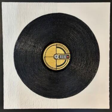 Картина под названием "Vinyle EBR GOLD" - Xoual, Подлинное произведение искусства, Акрил Установлен на Деревянная рама для н…