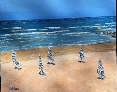 Schilderij getiteld "Les parasols de Cab…" door Obio, Origineel Kunstwerk, Olie