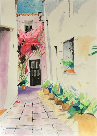 Malerei mit dem Titel "quaint, sunlit alle…" von Siyavash Chegeni, Original-Kunstwerk, Aquarell